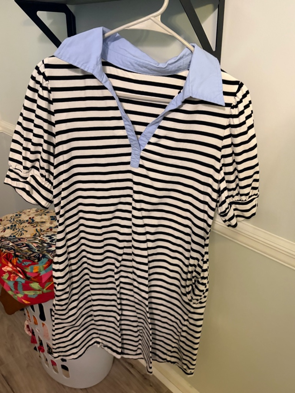 Striped Polo Dress with Light Blue Collar